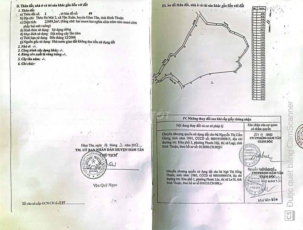 Bán gấp 3 lô đất trồng cây cạnh nhau, mỗi lô ~22,989 m2, Hàm Tân, BT