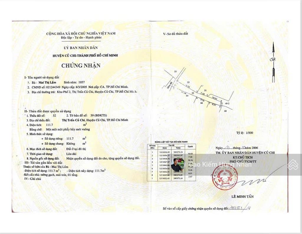 Bán nhà riêng tại thị trấn củ chi 111m2 đã hoàn công ngay trung tâm. giá bán 1 tỷ 850 triệu.