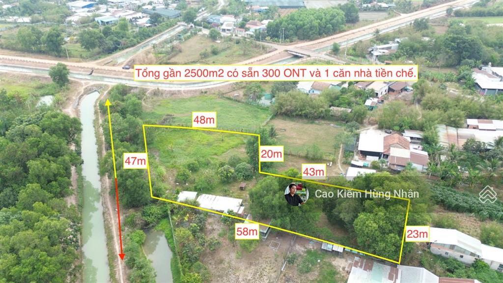 Đất vườn khu dân cư có thổ cư 2439m2 có sẵn 300m2 ont xây dựng hoàn công. giá bán 4 tỷ 500 triệu
