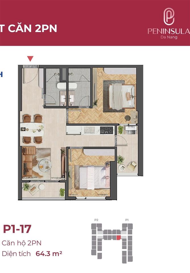 (hàng đẹp) tôi chính chủ (xịn) bán căn 2 ngủ peninsula p1.xx.17 view chính diện sông hàn cực đẹp