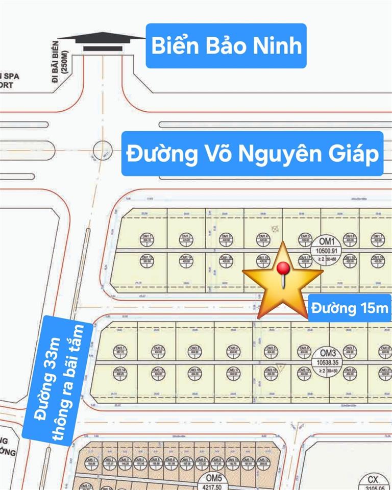 Kđt sa động, bảo ninh, đồng hới, quảng bình, chính chủ gửi bán cặp lô bt om1.1x (840m2, 23 tỷ)