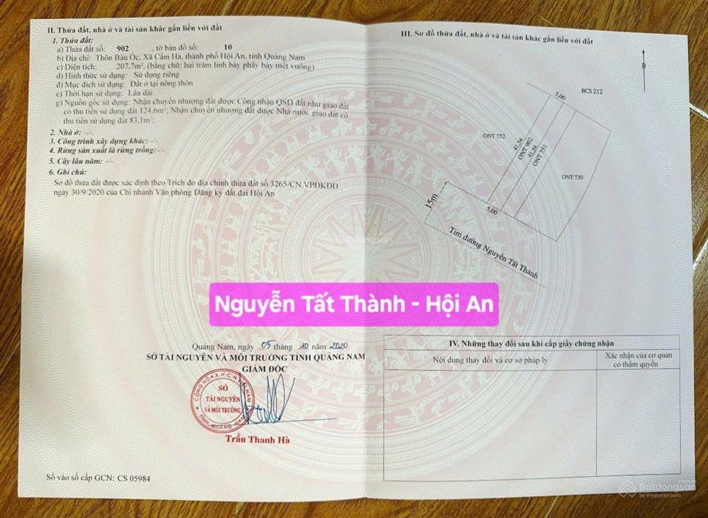 Chính chủ bán lô đất đẹp đường nguyễn tất thành, tp. hội an, quảng nam (415m2, chỉ 12,x tỷ)