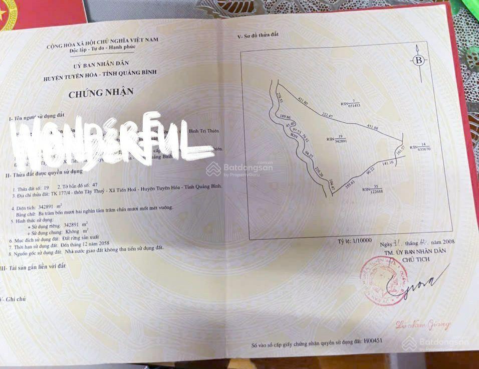 Bán lô đất rừng sản xuất hơn 163 hécta (ha) tại tiến hoá  tuyên hoá quảng bình (chỉ 2.900đ/m2)