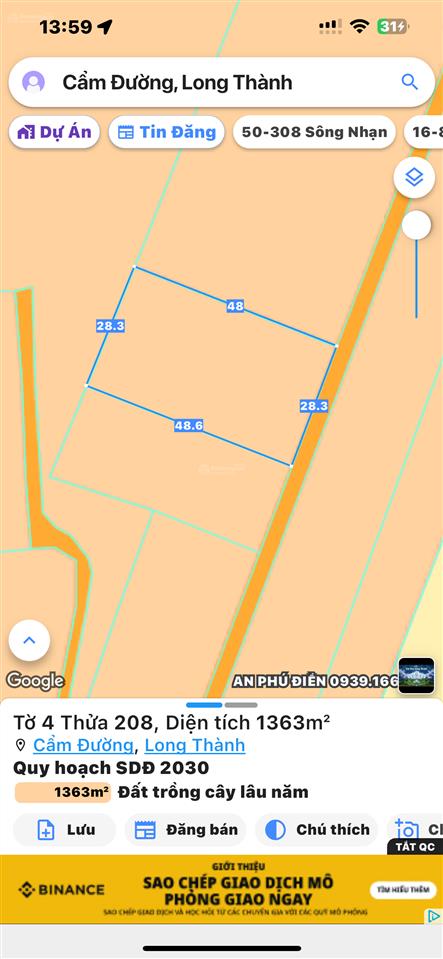 Lô đất 1363m2 cực đẹp tại xã xuân đường cách cổng sân bay 2,5km