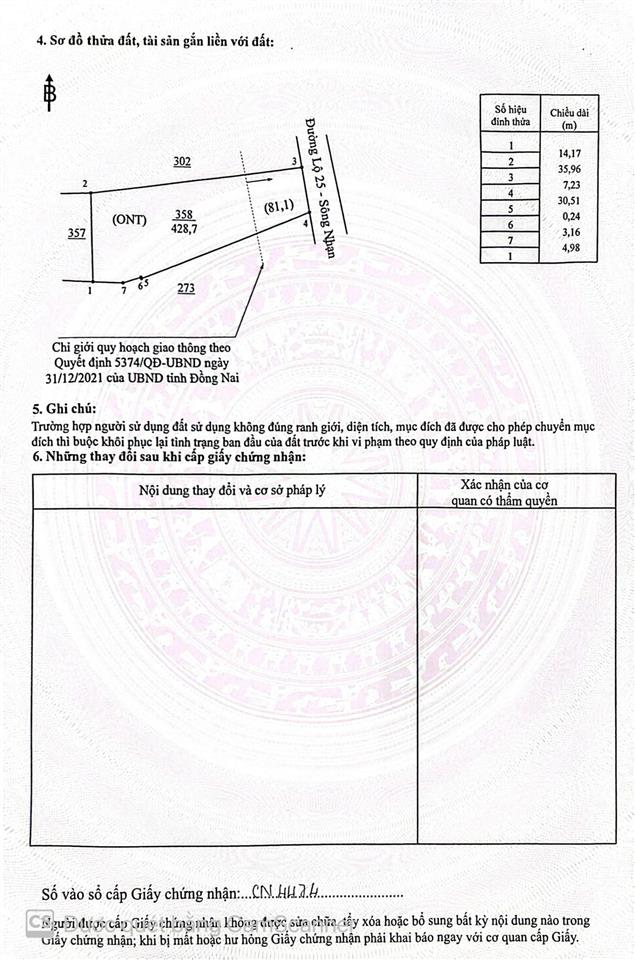 Nhà thổ cư 428m2 trục chính ấp 4, xã sông nhạn (xuân quế mới)