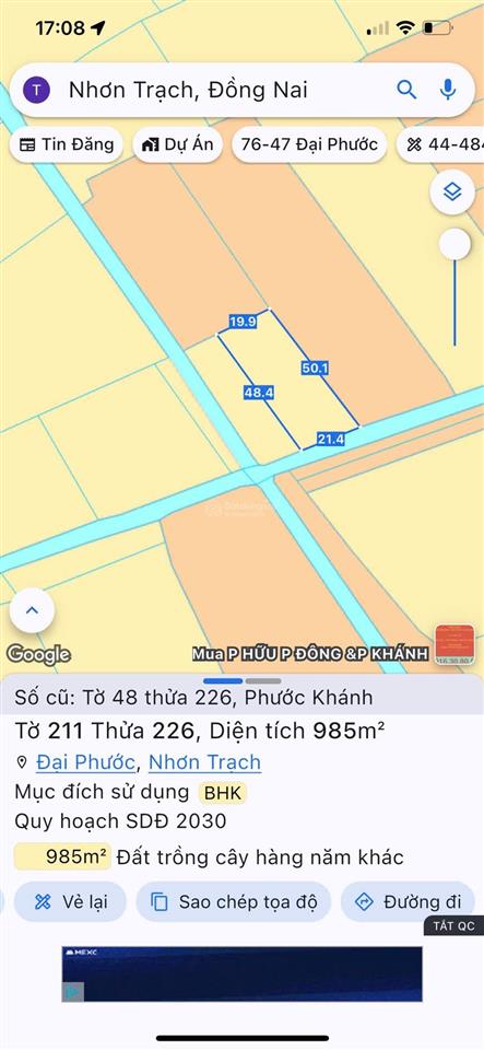 Chính chủ bán đất nhơn trạch, phước khánh, vĩnh thanh đồng nai