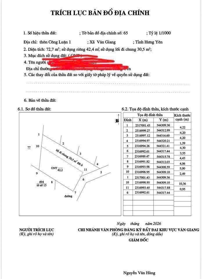 Duy nhất lô góc 42,2m2 công luận 1, tt văn giang ngay gần dự án aluvia city