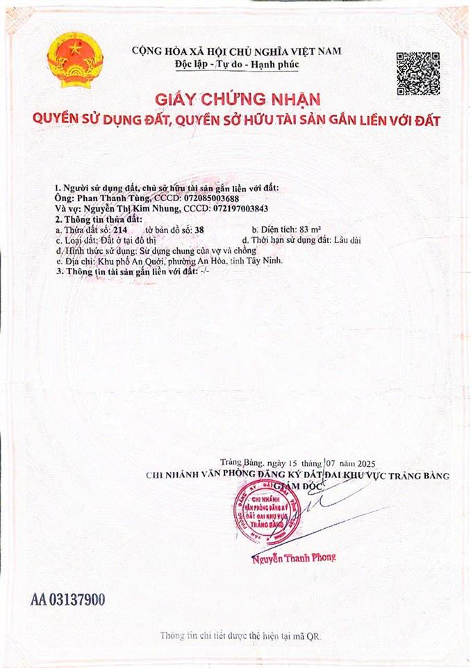 Bán nhà mới full thổ cư tại trảng bàng tây ninh  giá 1ty250