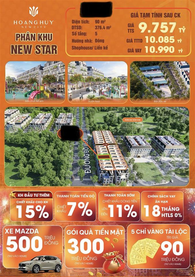 Rẻ chưa từng có mặt đg đỗ mười hoàng huy new city, 9,7 tỷ, 90m2  hàng hiếm tại hải phòng!