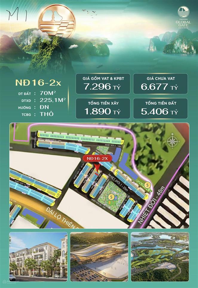 Bán căn liền kề tại vinhomes global gate hạ long, giá chưa chiết khấu 7,296 tỷ, 70m2,