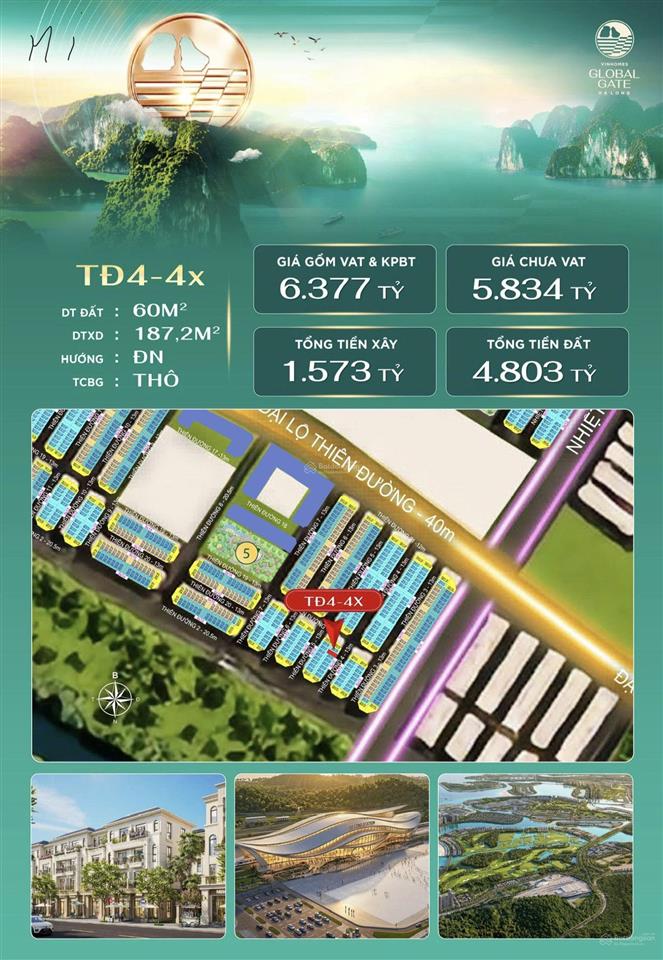 Bán căn đông nam tại vinhomes global gate hạ long,giá chưa chiết khấu 6,377 tỷ, 60m2, hàng hiếm