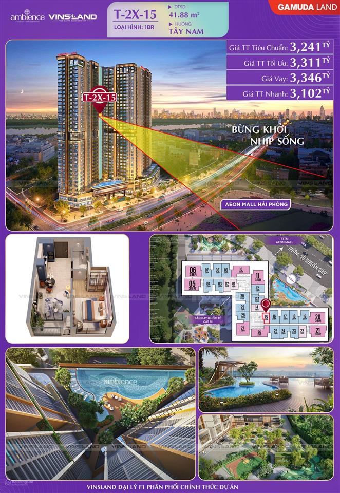 Chỉ từ 3,1 tỷ an cư đẳng cấp cùng căn hộ 1br tại ambience gamuda land
