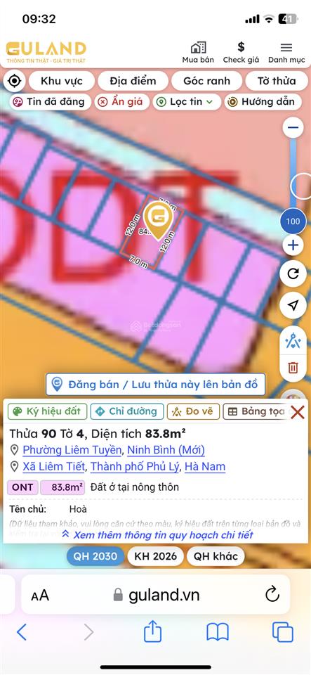 Bán đất mặt đường ql21a, 7*12m, diện tích sử dụng 150m2
