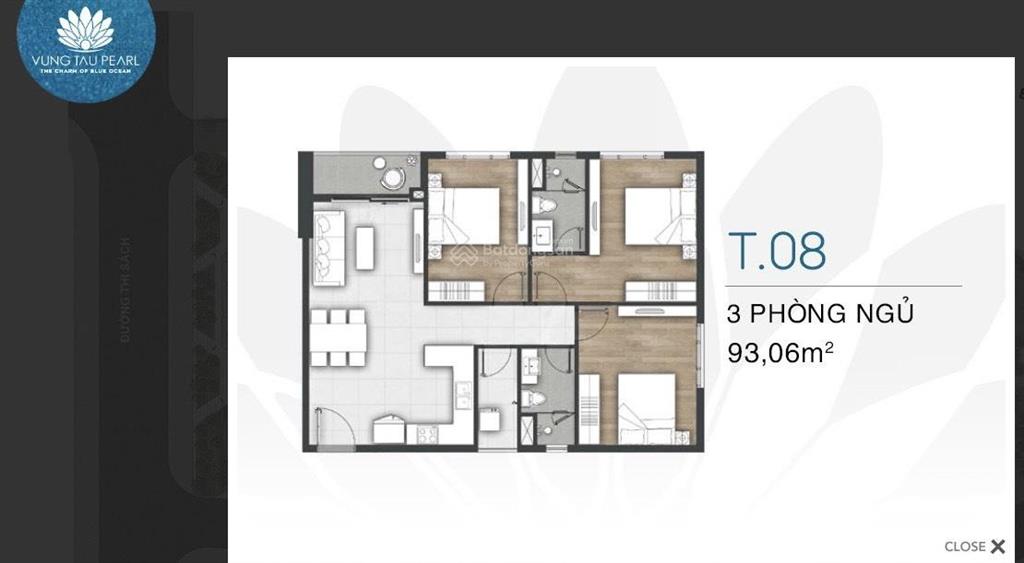 Bán căn t8 3 phòng ngủ 93m2 cc vũng tàu pearl, trung tâm bãi sau view tháp tam thắng.  e yến