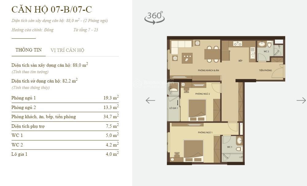 Bán căn 82m2 thiết kế thành 3 ngủ tầng trung đẹp tại mandarin gardens tân mai hà nội