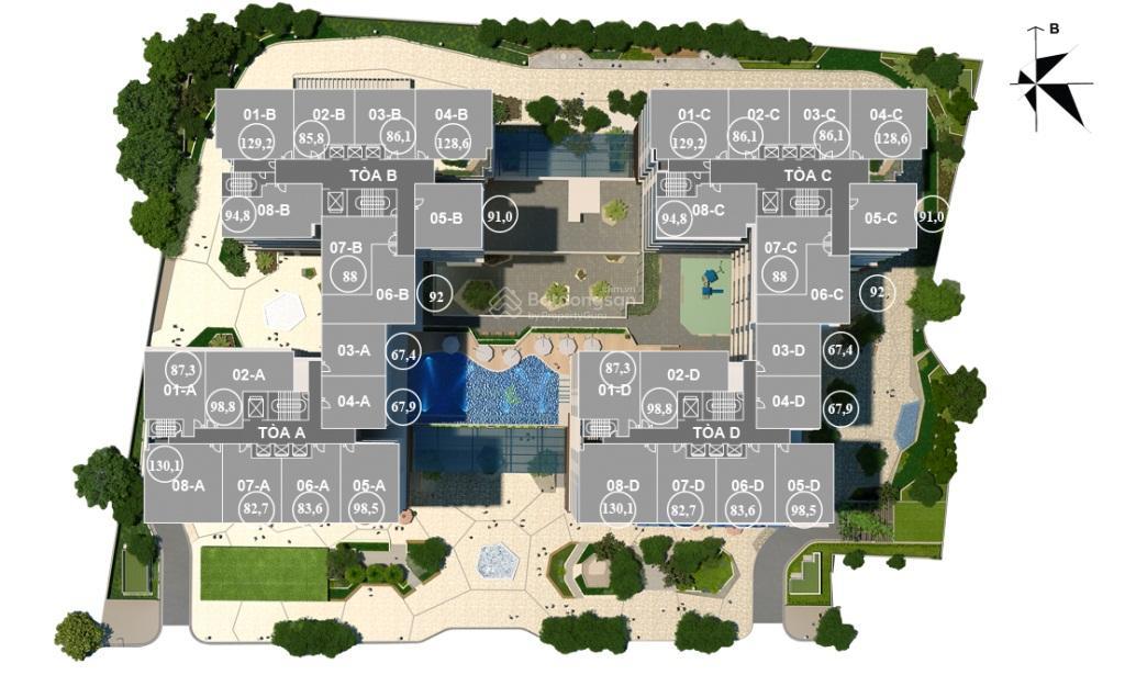 Bán căn 82m2 thiết kế thành 3 ngủ tầng trung đẹp tại mandarin gardens tân mai hà nội