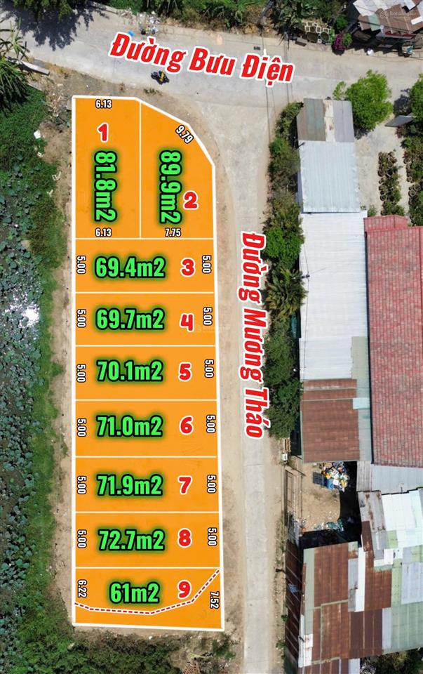 Bán lô đất full thổ mặt đường bưu điện và đường mương tháo  diên phú diên khánh giá 1 tỷ 110