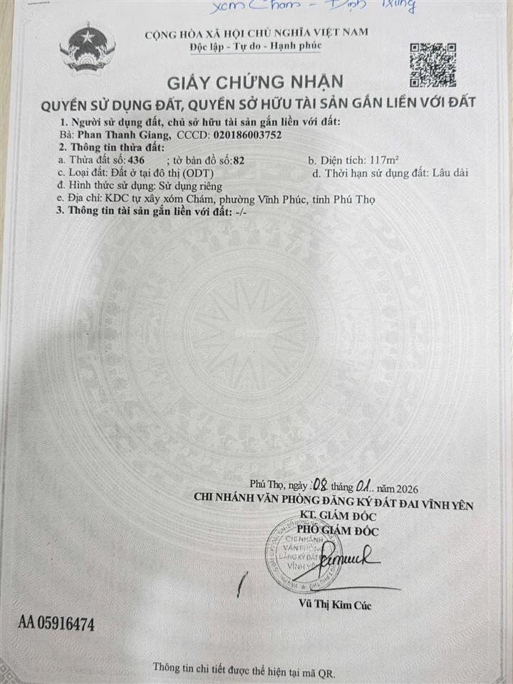 Bán căn nhà mới xây tại khu phân lô xóm trám định trung nay là phường vĩnh phúc