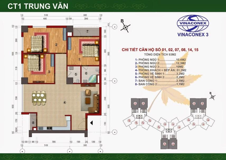 Bán căn hộ đẹp 3pn, 2wc tại ct1 trung văn  vinaconex 3, 6,99 tỷ, 94m2