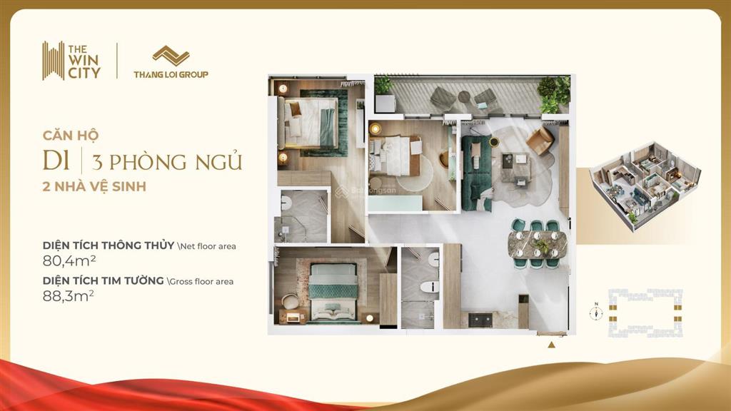 Bán căn hộ chung cư tại the win city, 2,774 tỷ, 88,3 m2, 3pn, 2wc