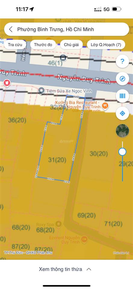 539,6m2 full thổ ngang 8,8m góc 2 mt đường nguyễn duy trinh giá 85 tỷ (157,5tr/m2)