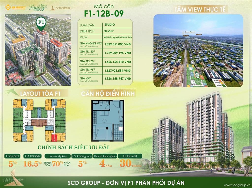 Căn stu của tòa f1 fours tower giá từ chủ đầu tư hưởng tất cả chiết khấu