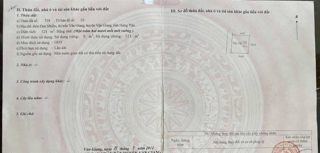 Bán đất thổ cư thôn đan nhiễm  xã văn giang  tỉnh hưng yên