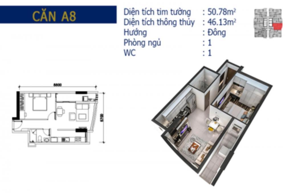 Chung cư summer square 1 phòng ngủ có sổ hồng, 50m2 cần bán