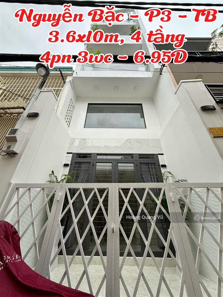 Nhà hẻm thông 3.5m nguyễn bặc p3 tân bình, 3.6x10m, 5 tầng, giá 6.95 tỷ tl