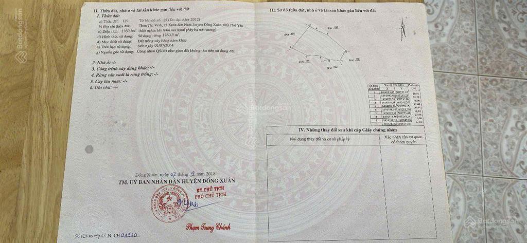 Cực rẻ, chỉ có 45 tr, bán lô đất 1760m2 (hnk) xã xuân sơn nam, huyện đồng xuân