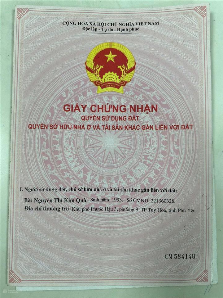 Bán lô đất 100m2 đường nguyễn trung trực, tp. tuy hòa. giá 1,35 tỷ.