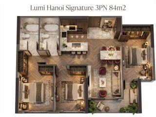 3pn 84m2 toà elite  tiêu chuẩn cao cấp nhất lumi hà nội, tầng thấp, view thoáng vĩnh viễn