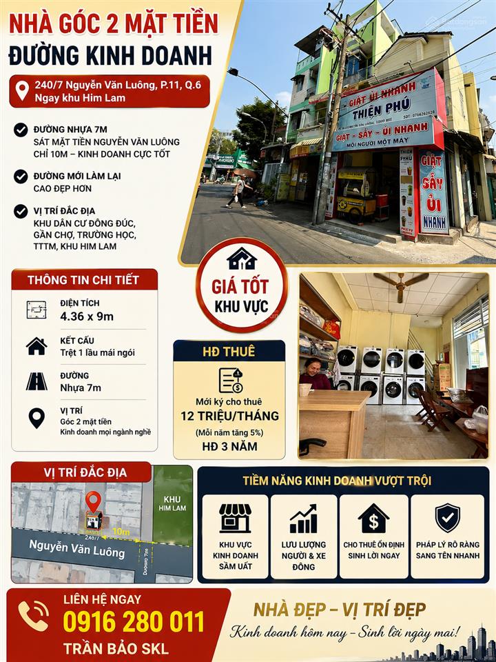 Căn góc 2 mặt hẻm 7m kinh doanh nguyễn văn luông dt 4.36*9m cách mt chỉ 10m