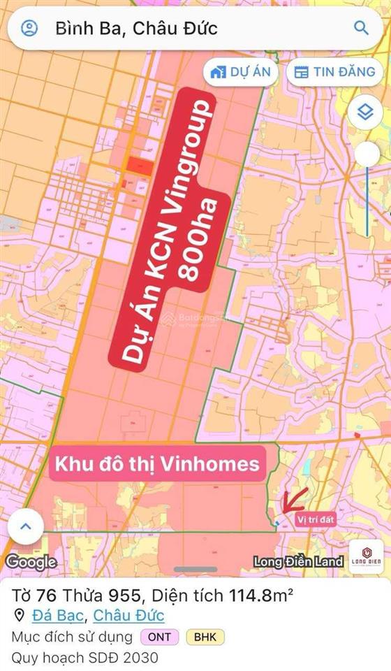 Chính chủ ngộp 50% chỉ 739tr giá bán đất nền đá bạc kcn vingroup châu đức.  thêm 0975 571 ***