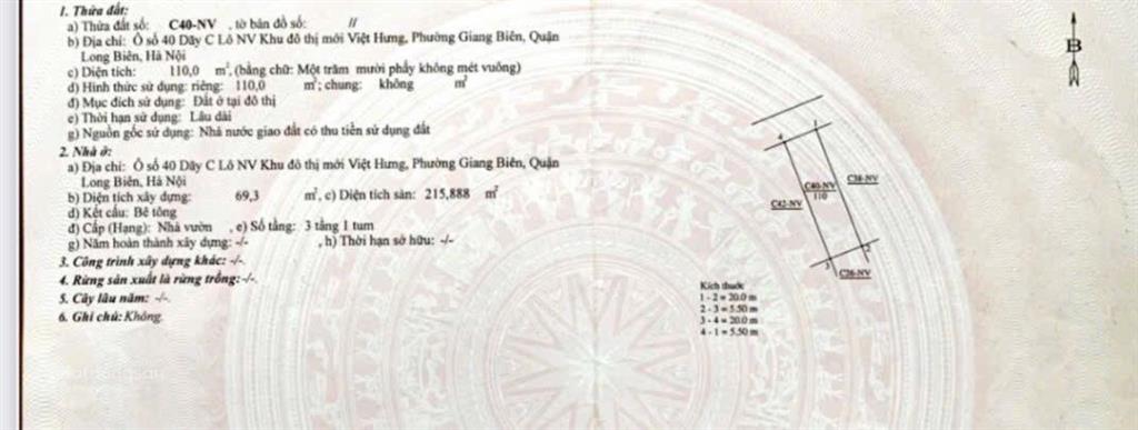 Bán gấp căn liền kề nhà vườn 110m2 tại lo c40, khu đô thị việt hưng, giá tốt  0919 488 ***