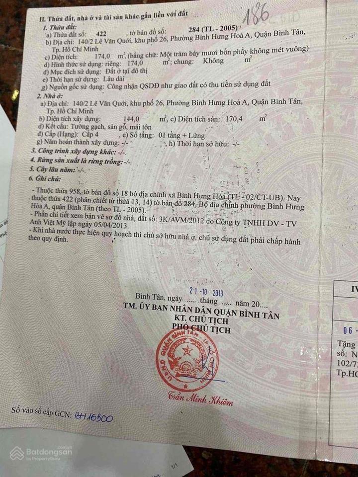 Bán gấp kho, nhà xưởng đẹp tại 140/2 lê văn quới, bình tân, 13,2 tỷ, 174m2