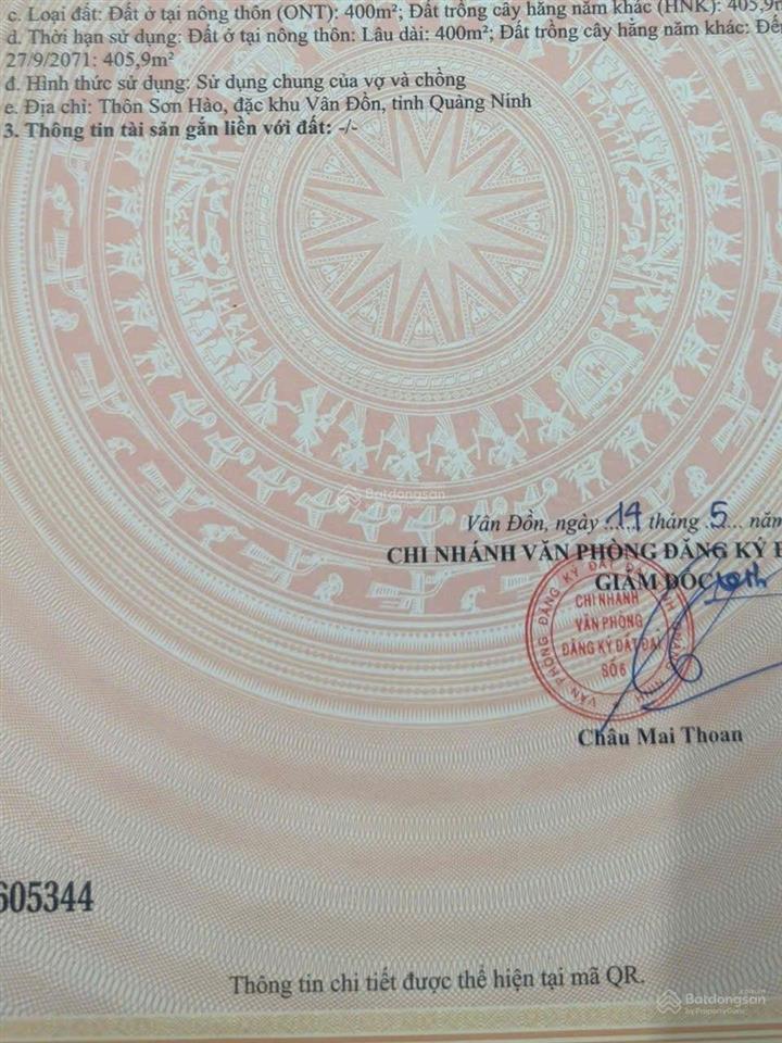 Bố mẹ cần bán mảnh đất tại sơn hào quan lạn, vân đồn, quảng ninh sđt 0935 696 ***