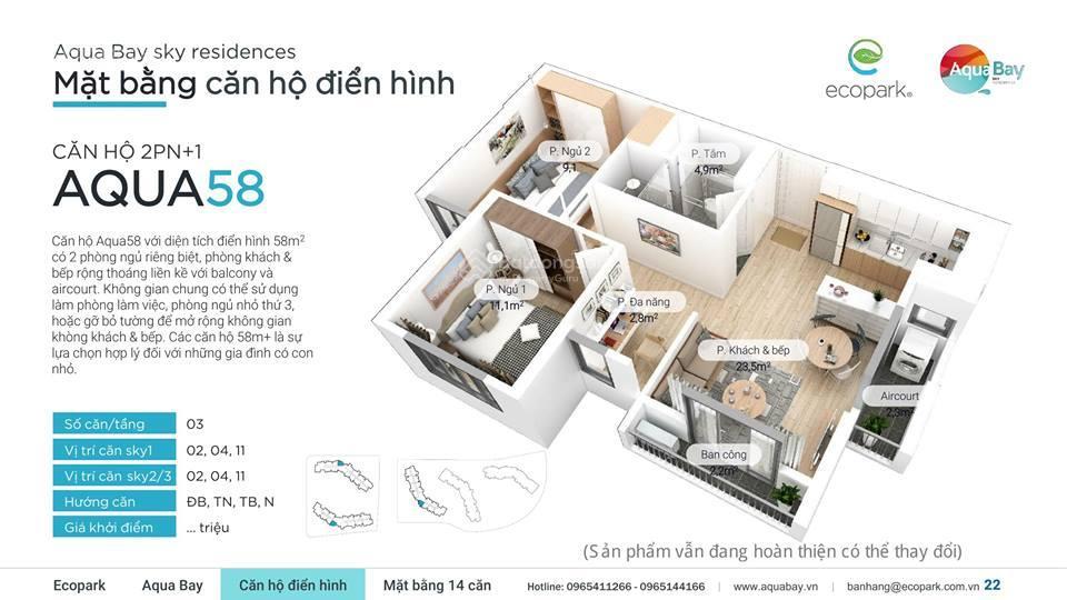 Căn hộ aqua bay sky residences, giá 3,5xx, 58m2, 2pn, 2wc tại xuân quan, văn giang