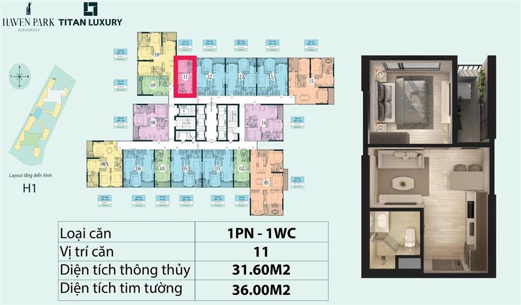 Cần bán 1pn 1wc haven park ban công thoáng. giá bán 2,5x tỷ bao phí