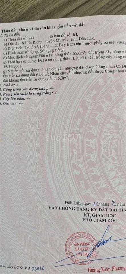 Cần bán 2 lô đẩt tại xã Ea Riêng, tỉnh Dak Lak