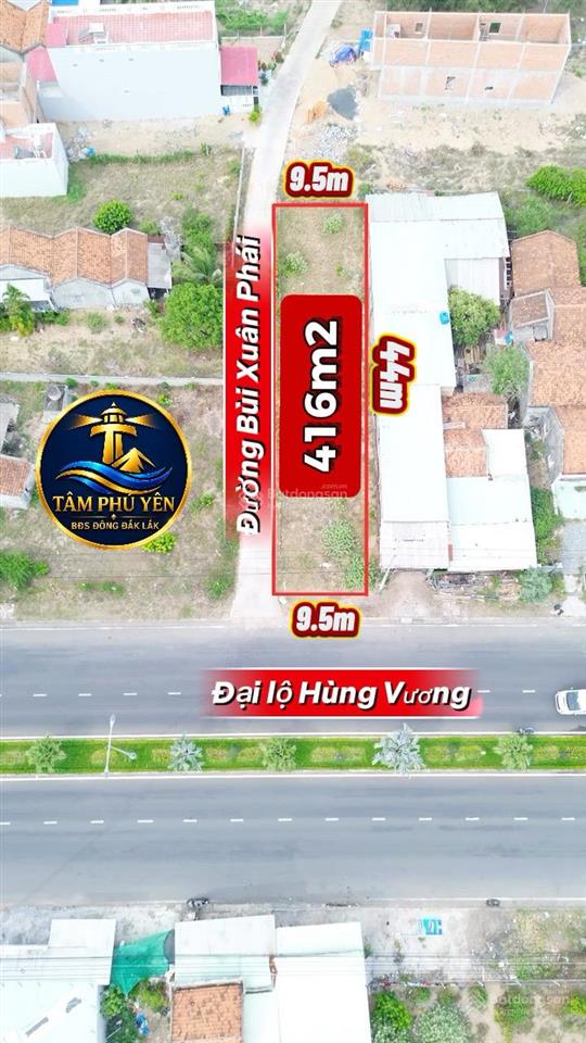 Lô góc 416m2 mặt tiền đại lộ hùng vương, phường hoà hiệp, giá mềm
