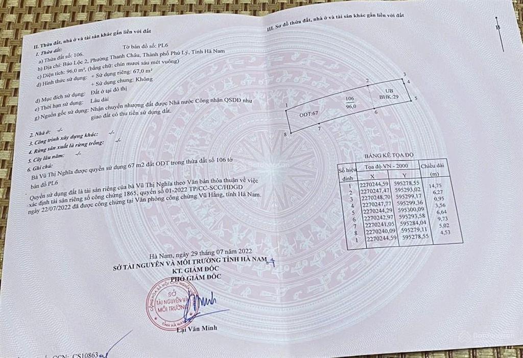 Bán đất mặt đường quốc lộ 1a phủ lý, 96m2 sử dụng, giá 2,68 tỷ
