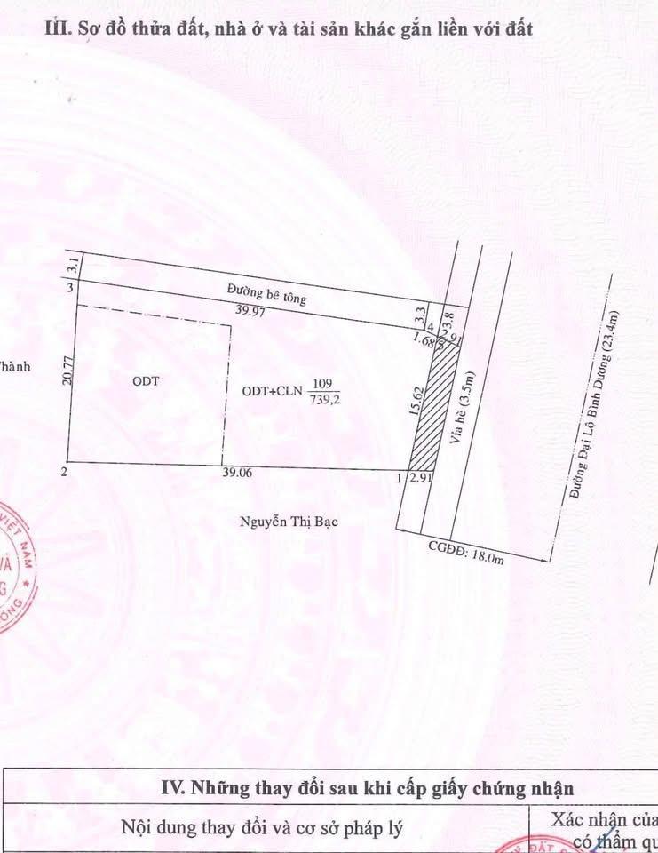 Cần thanh lý mặt tiền đại lộ bd  đoạn gần suối giữa  diện tích 739,2m2 (300m2 thổ cư)