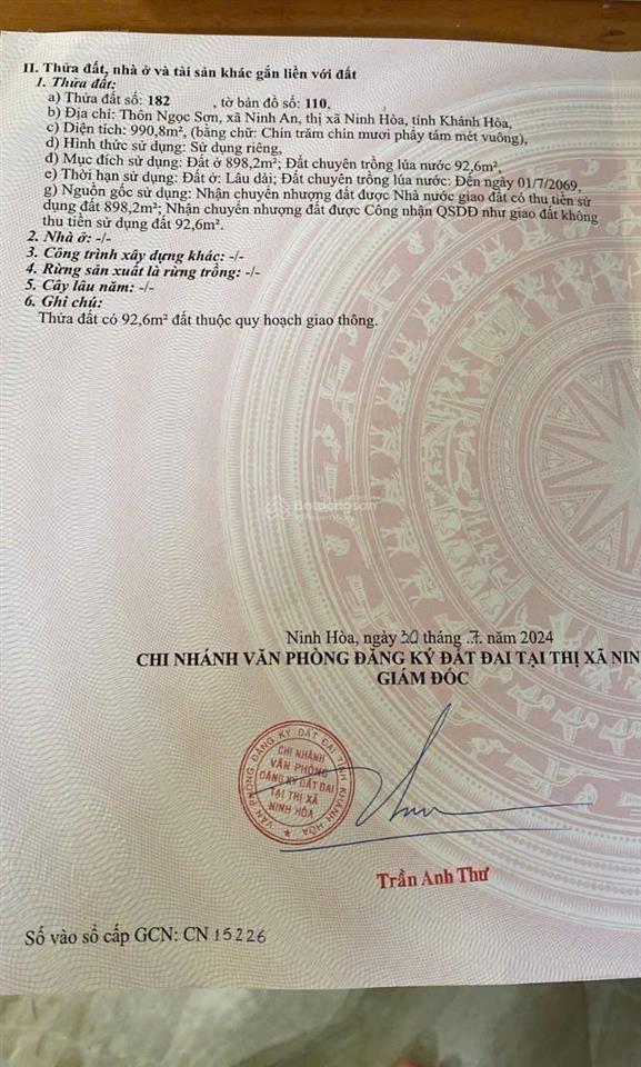 Tôi chính chủ cần bán lô đất ninh an đặt khu kinh tế bắc vân phong