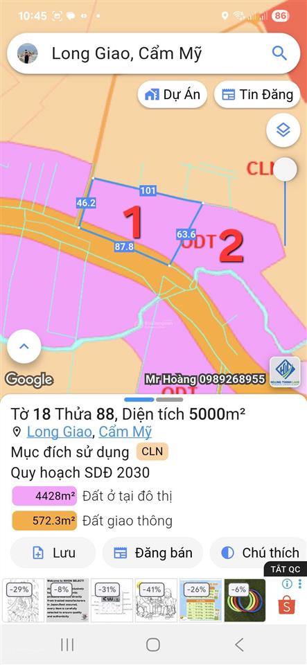 Bán đất tại thị trấn long giao, 9622 m2, đất ở đô thị, view đẹp làm nhà hàng, cafe, nghỉ dưỡng..