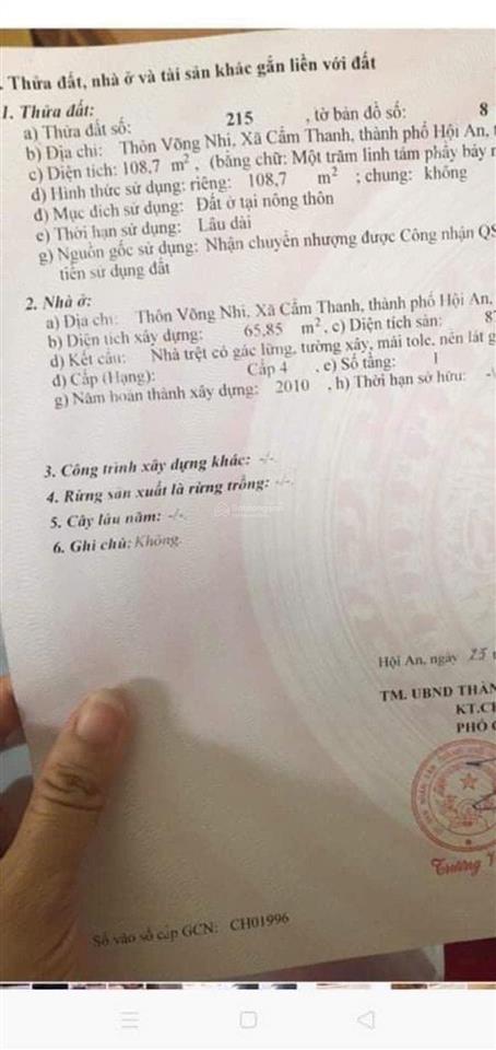 Chính chủ cần bán nhà trên đất tại rừng dừa cẩm thanh dt hơn 100m view hồ tôm giá chỉ hơn 3 tỷ