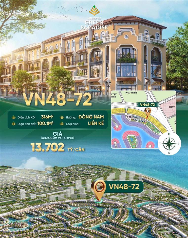 Biệt thự 150.2m2 giá chỉ 13.702 tỷ hướng đông nam gió mát