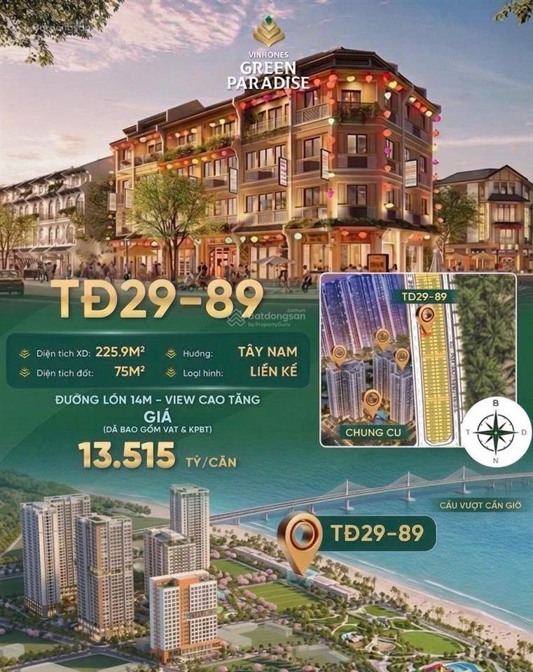 Bán căn nhà phố giá tốt nhất hiện nay tại vinhomes green paradise cần giờ 75m, giá 9,2t