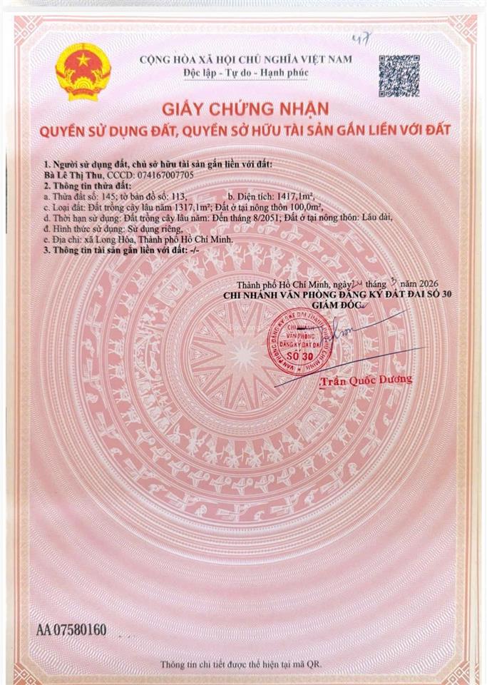 Bán đất sổ riêng 1417,1m2 tại thành phố hồ chí minh