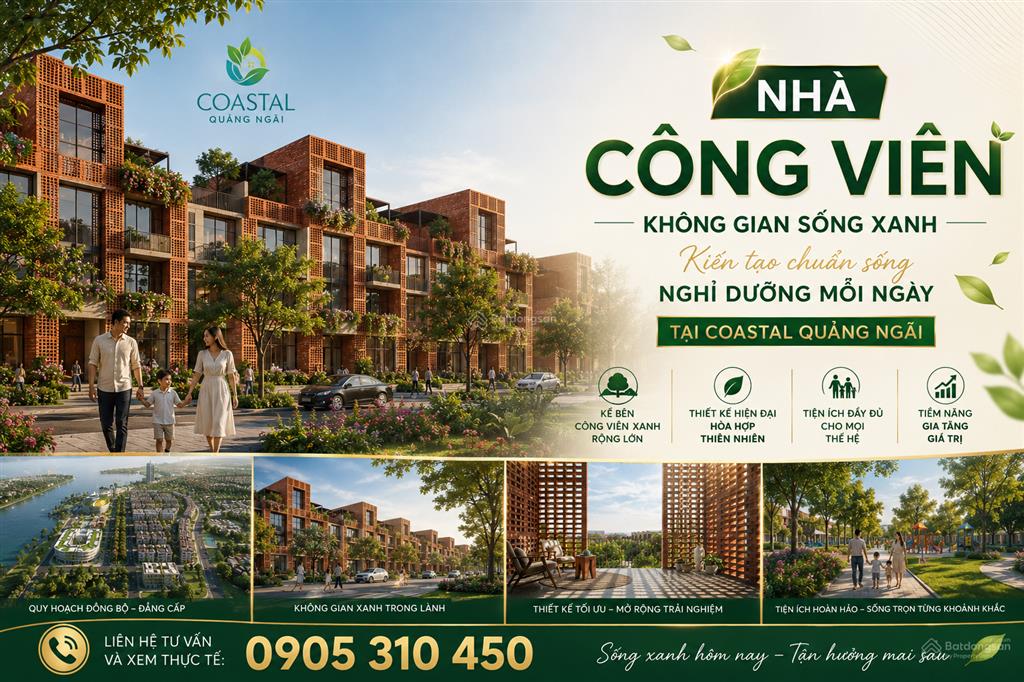 Nhà công viên coastal quảng ngãi 90m2 (5x18m) không gian sống xanh, chuẩn sống nghỉ dưỡng